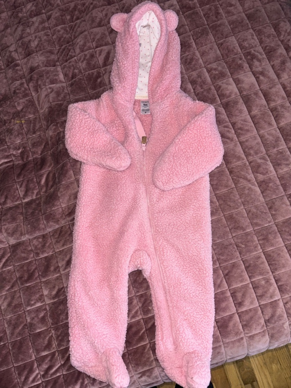 Carter's Pink Plush Sherpa Hooded Baby One-Piece